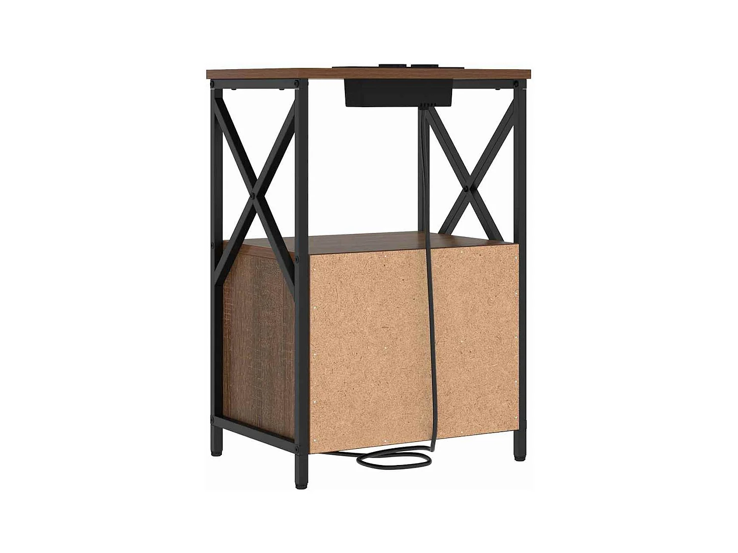 Mesita de noche con estación de carga 2 piezas Roble Marrón