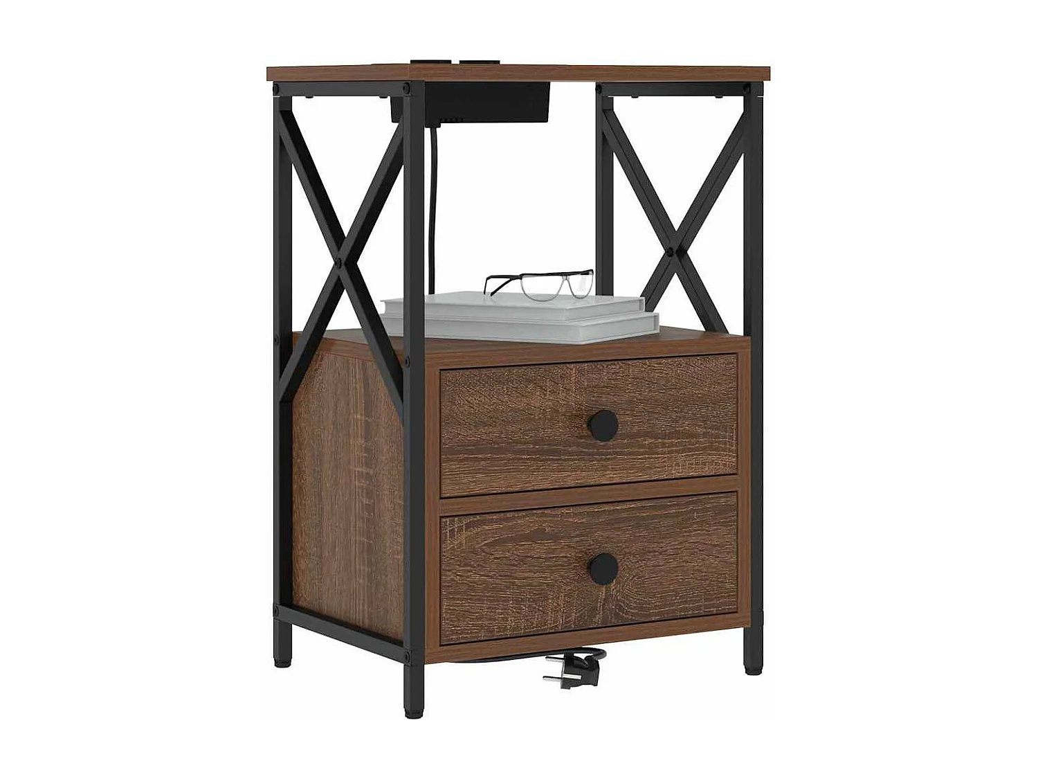 Table de nuit avec station de chargement 2 pcs Chêne marron