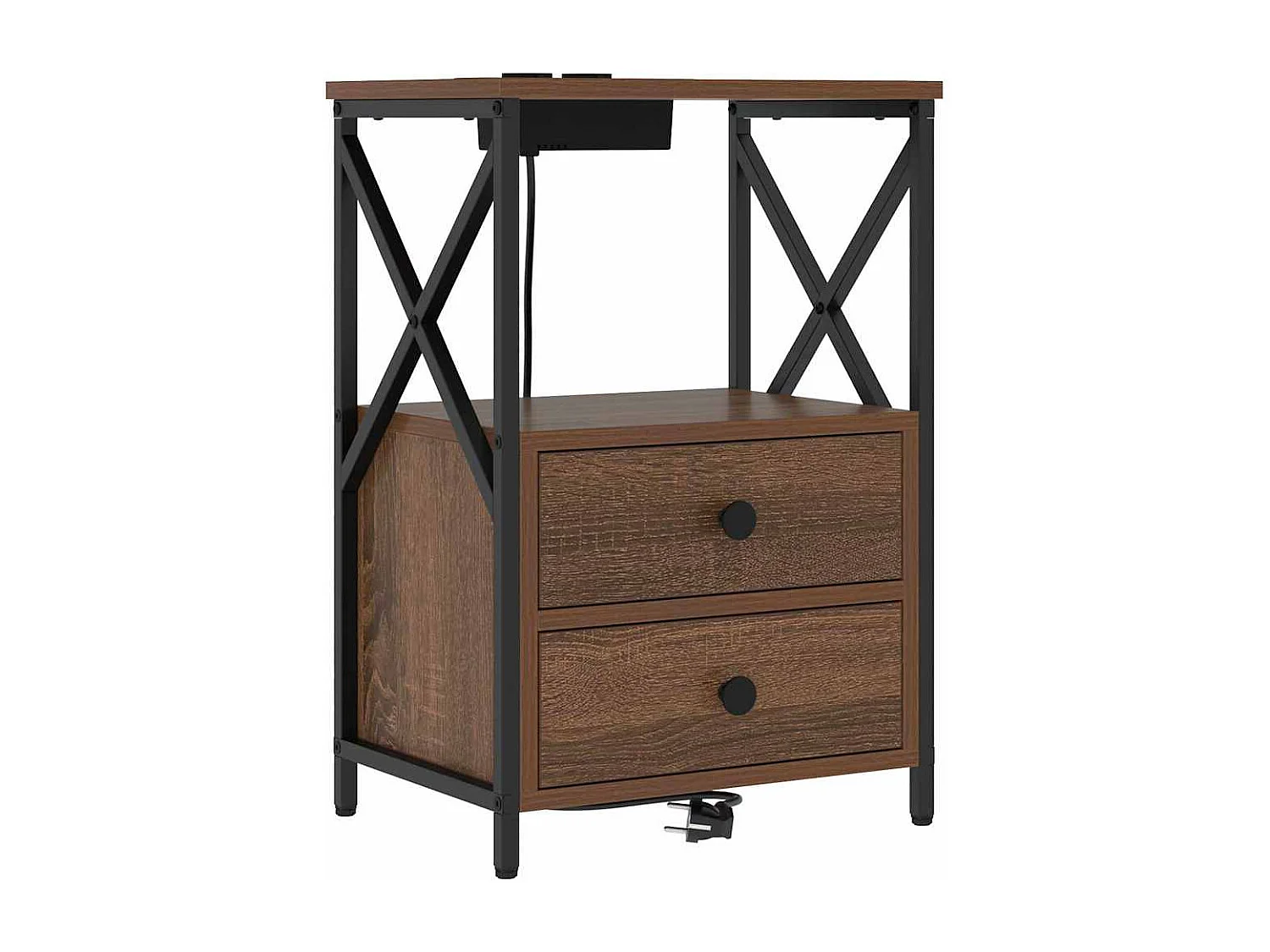 Table de nuit avec station de chargement 2 pcs Chêne marron