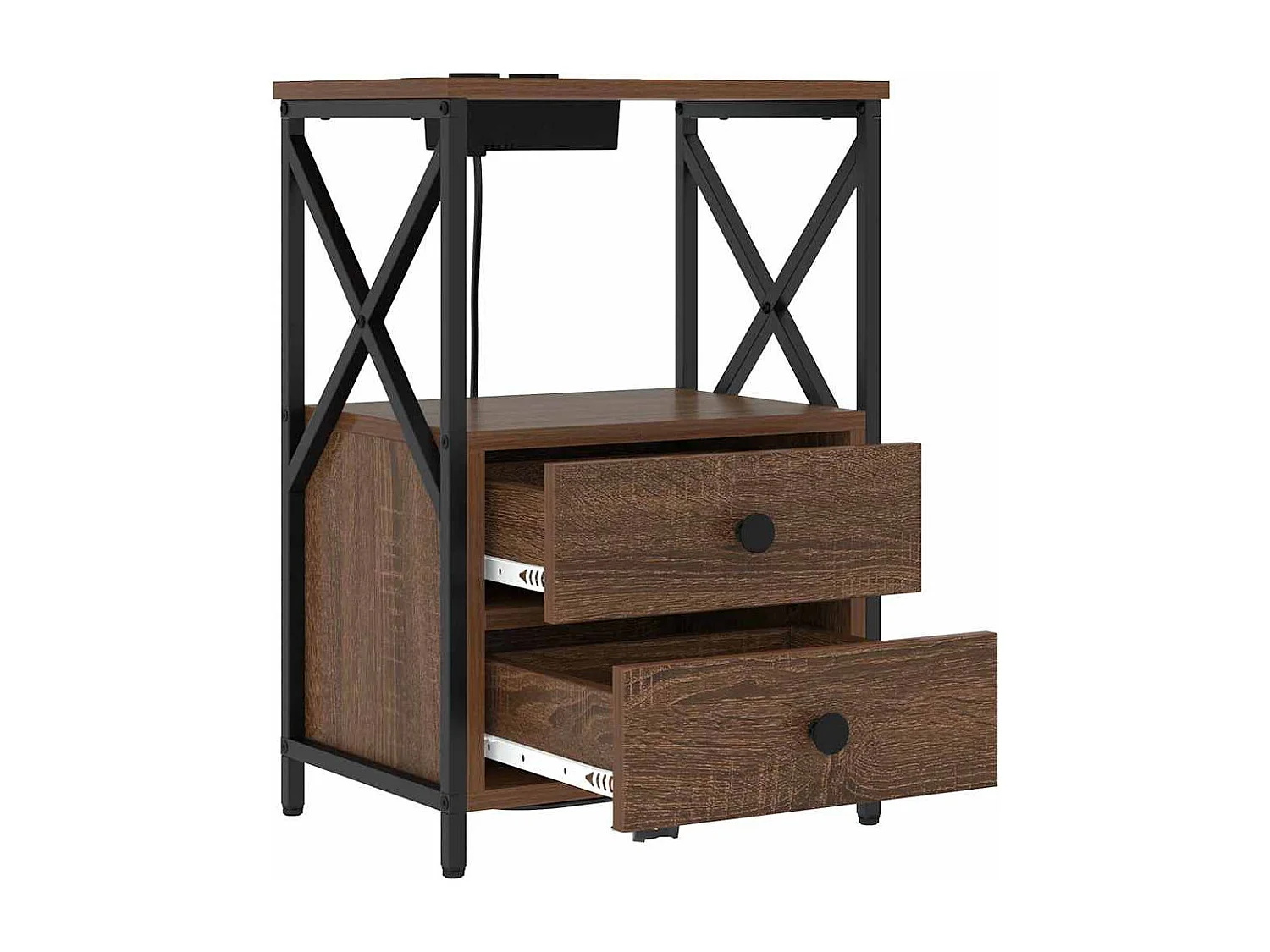 Table de nuit avec station de chargement 2 pcs Chêne marron