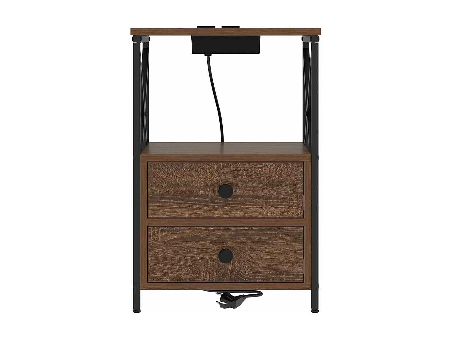 Table de nuit avec station de chargement 2 pcs Chêne marron