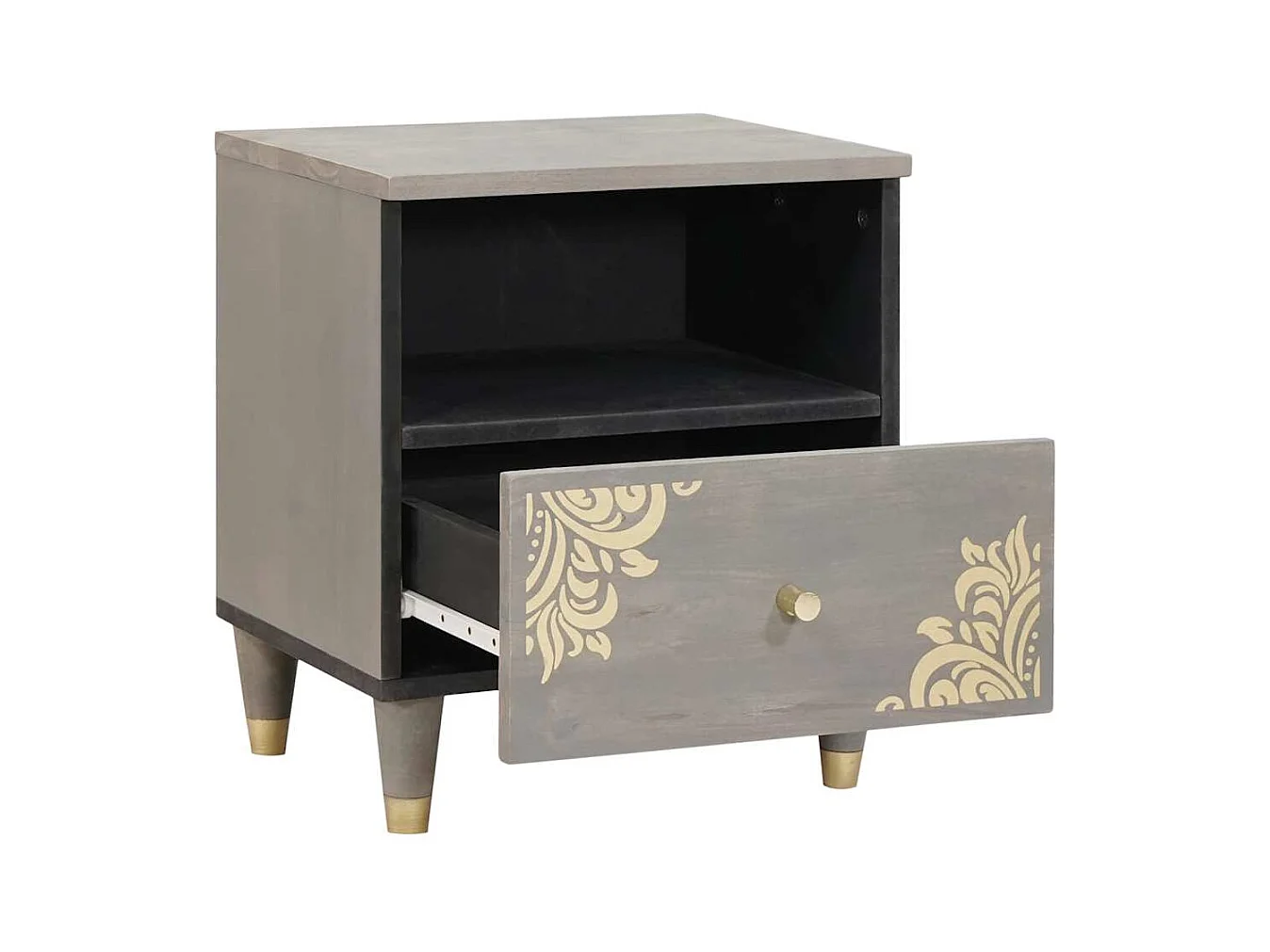 Mesilla de noche Gris 40 x 33 x 46 cm madera maciza de mango