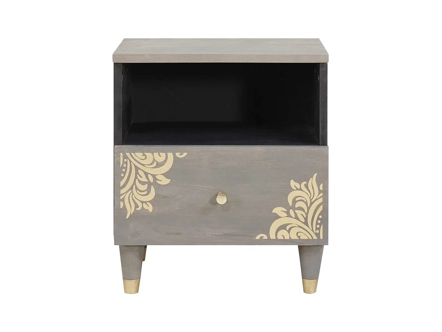 Mesilla de noche Gris 40 x 33 x 46 cm madera maciza de mango