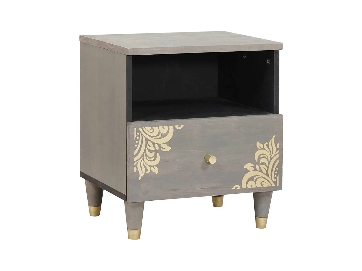 Cabinet de chevet Gris 40 x 33 x 46 cm bois de manguier massif