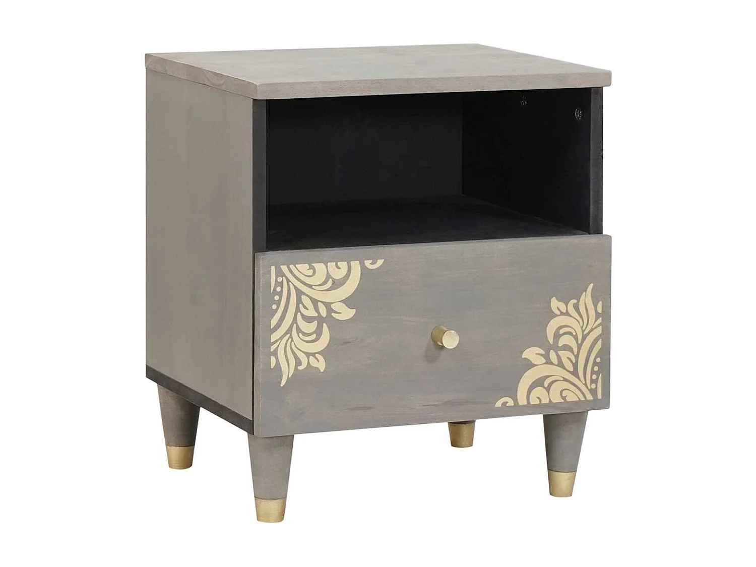 Cabinet de chevet Gris 40 x 33 x 46 cm bois de manguier massif