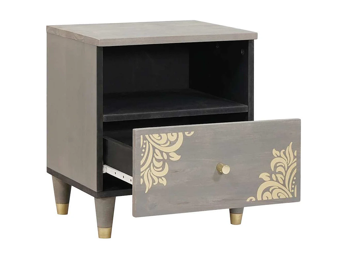 Cabinet de chevet Gris 40 x 33 x 46 cm bois de manguier massif