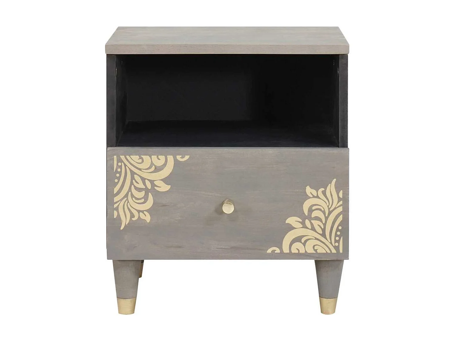 Cabinet de chevet Gris 40 x 33 x 46 cm bois de manguier massif