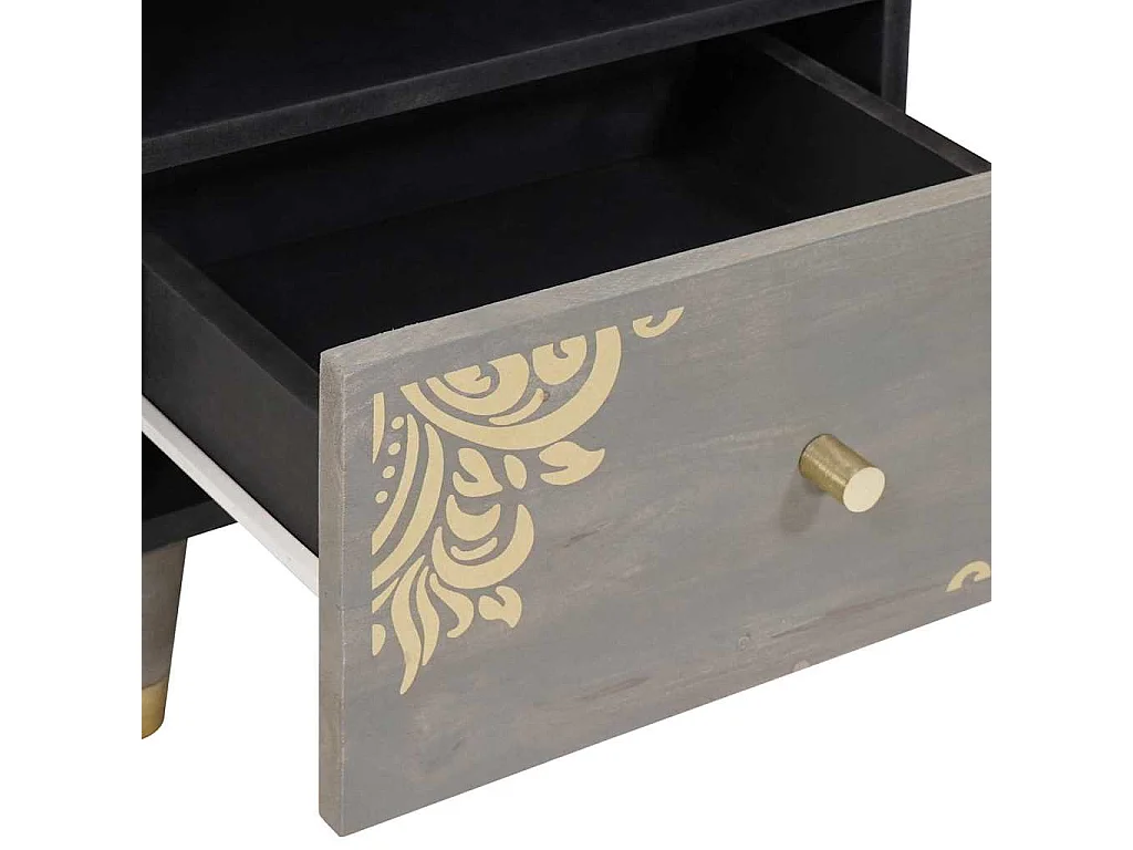 Cabinet de chevet Gris 40 x 33 x 46 cm bois de manguier massif