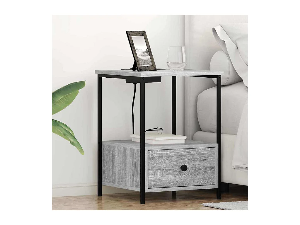 Table de nuit avec station de chargement 2 pcs Sonoma gris