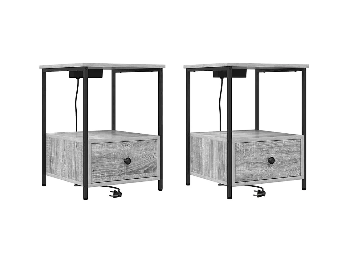 Table de nuit avec station de chargement 2 pcs Sonoma gris