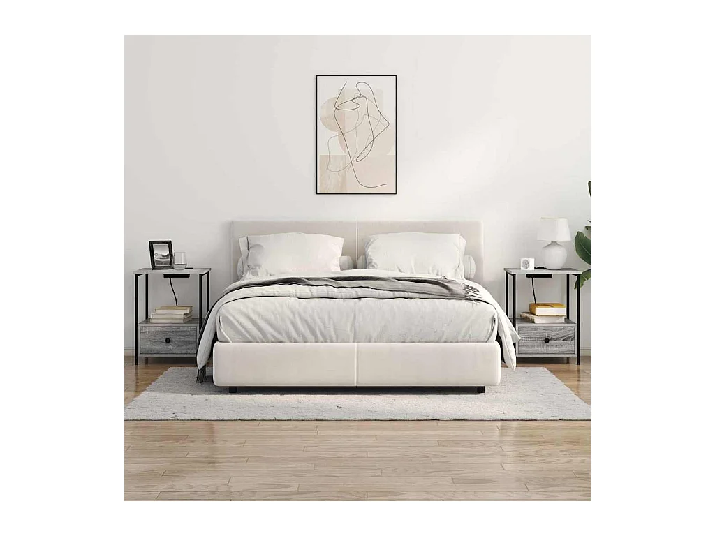 Table de nuit avec station de chargement 2 pcs Sonoma gris