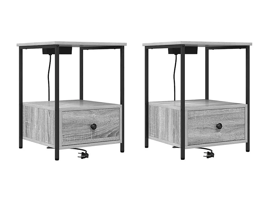 Table de nuit avec station de chargement 2 pcs Sonoma gris