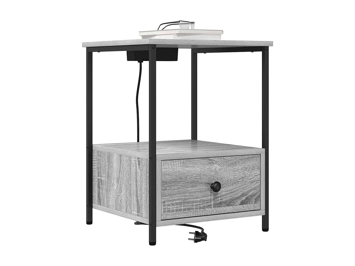 Table de nuit avec station de chargement 2 pcs Sonoma gris