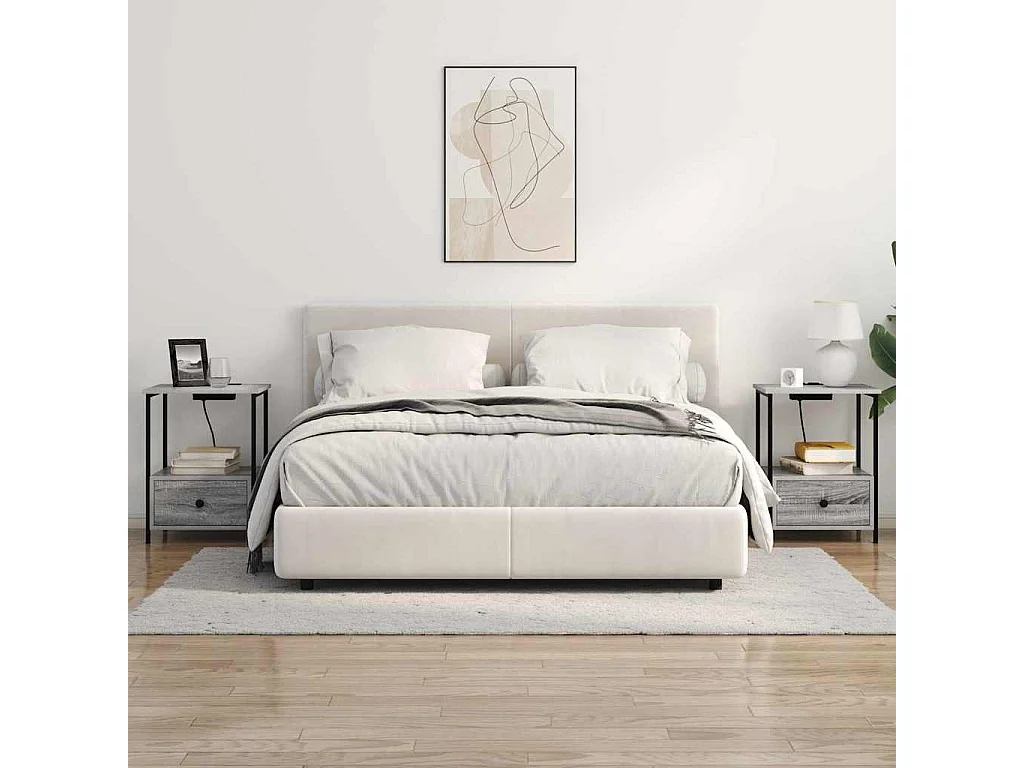 Table de nuit avec station de chargement 2 pcs Sonoma gris