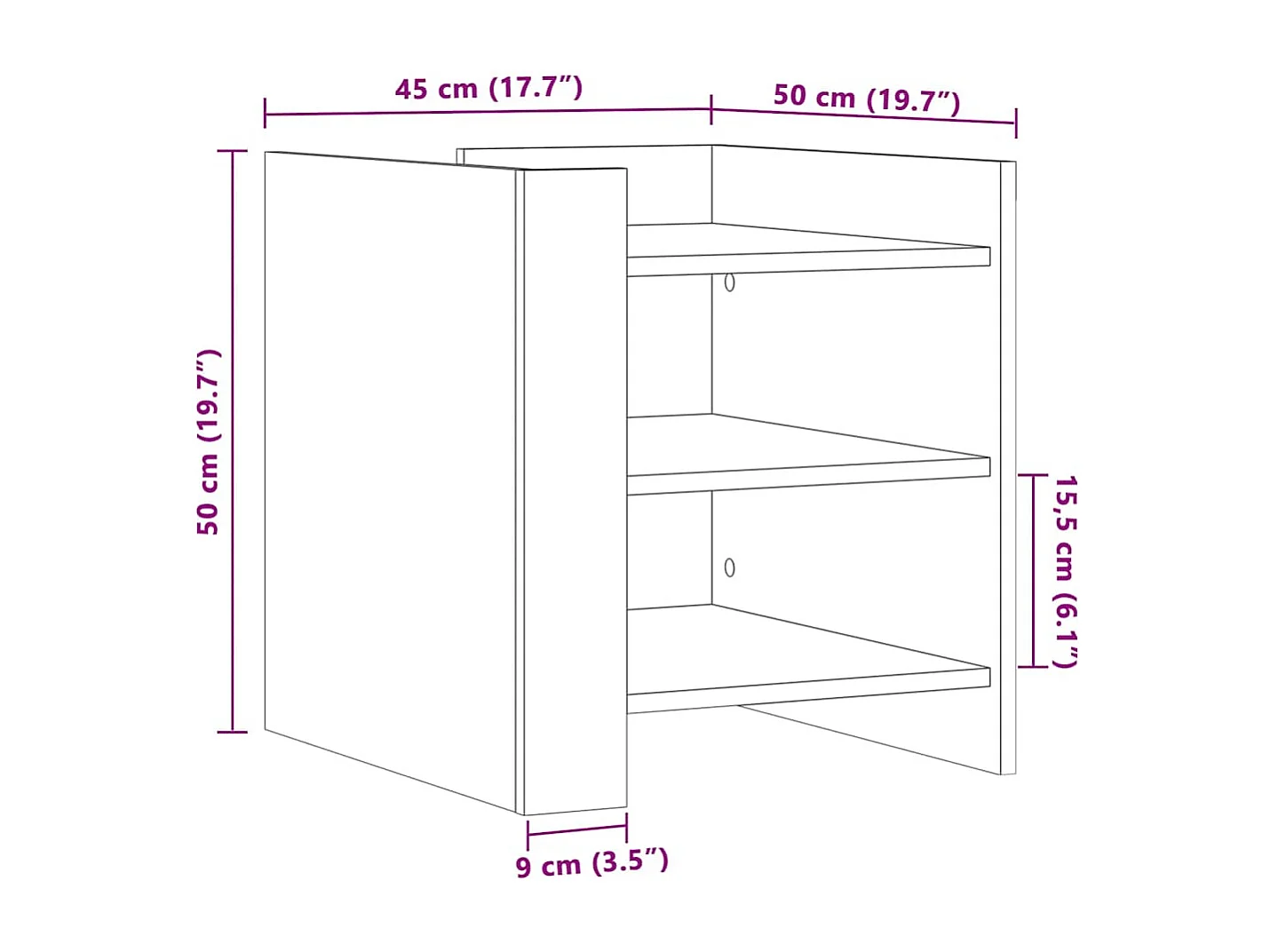 Table de chevet chêne fumé 45x50x50 cm bois d'ingénierie