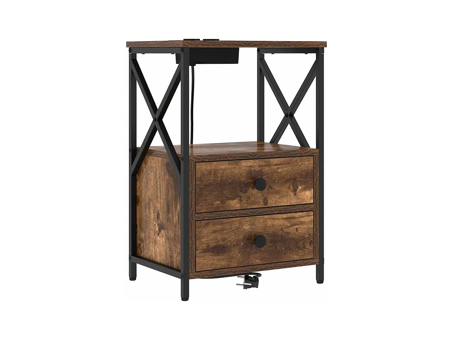 Table de nuit avec station de chargement avec tiroir Chêne fumé