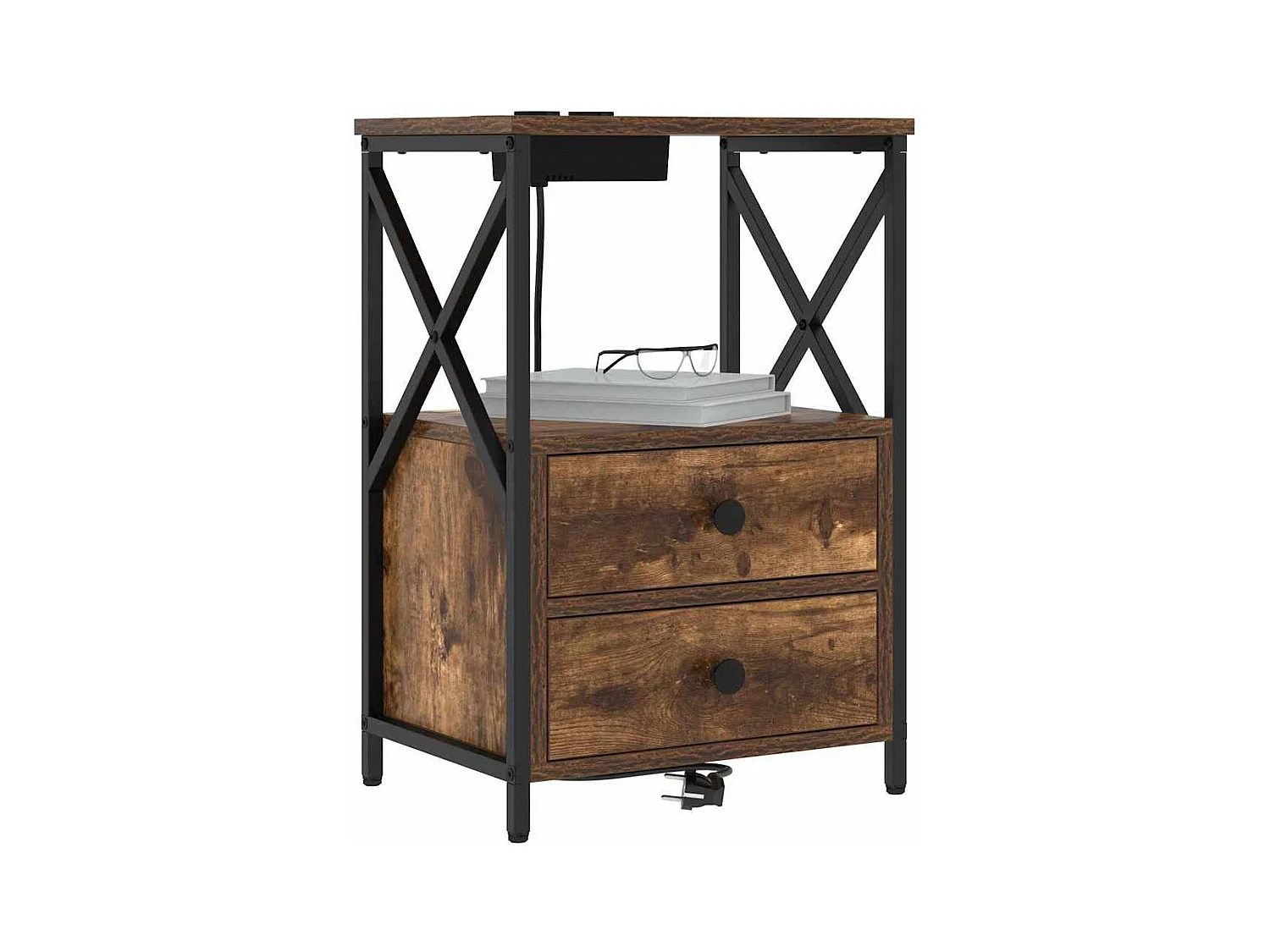 Table de nuit avec station de chargement avec tiroir Chêne fumé