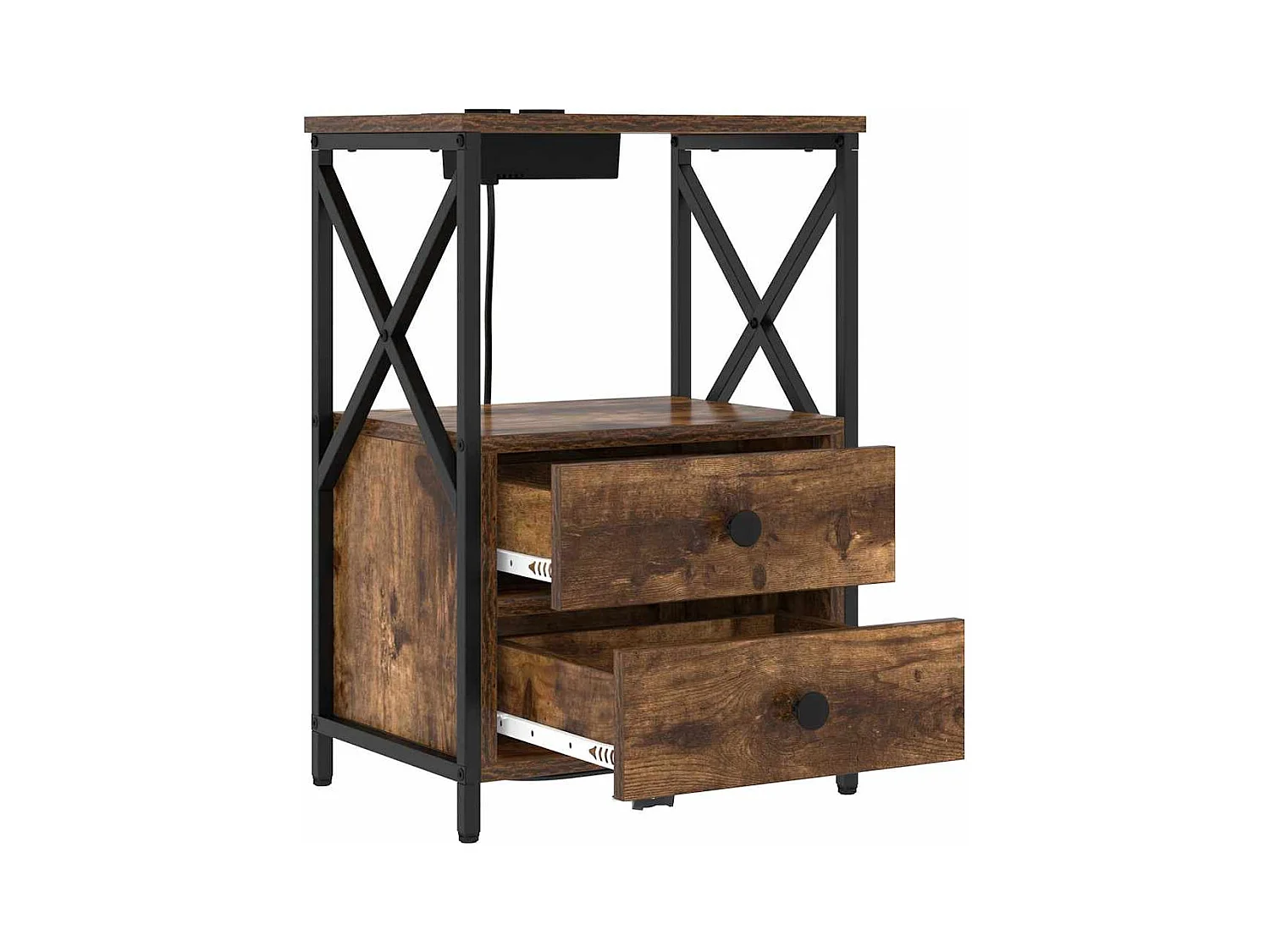 Table de nuit avec station de chargement avec tiroir Chêne fumé