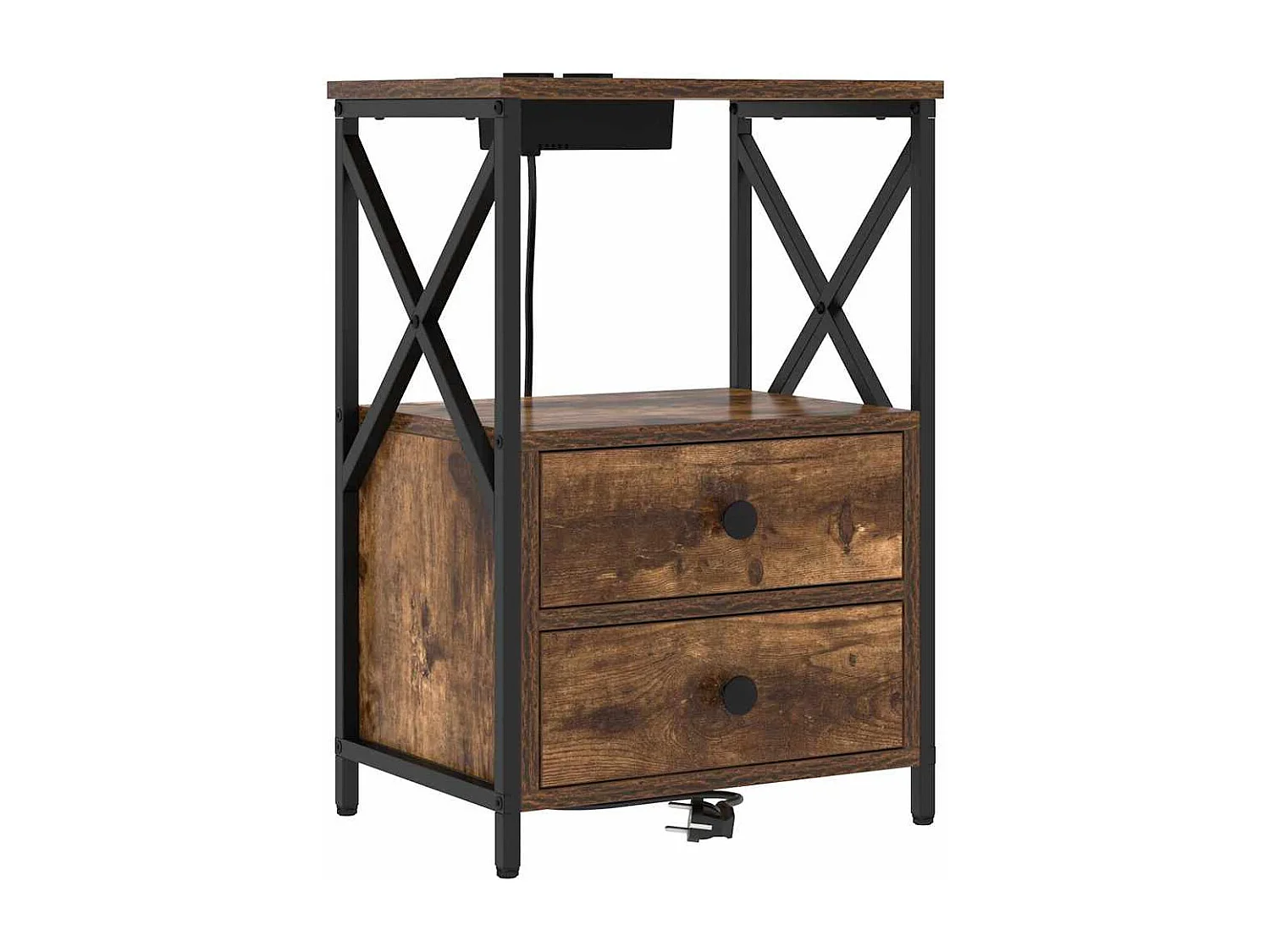 Table de nuit avec station de chargement avec tiroir Chêne fumé