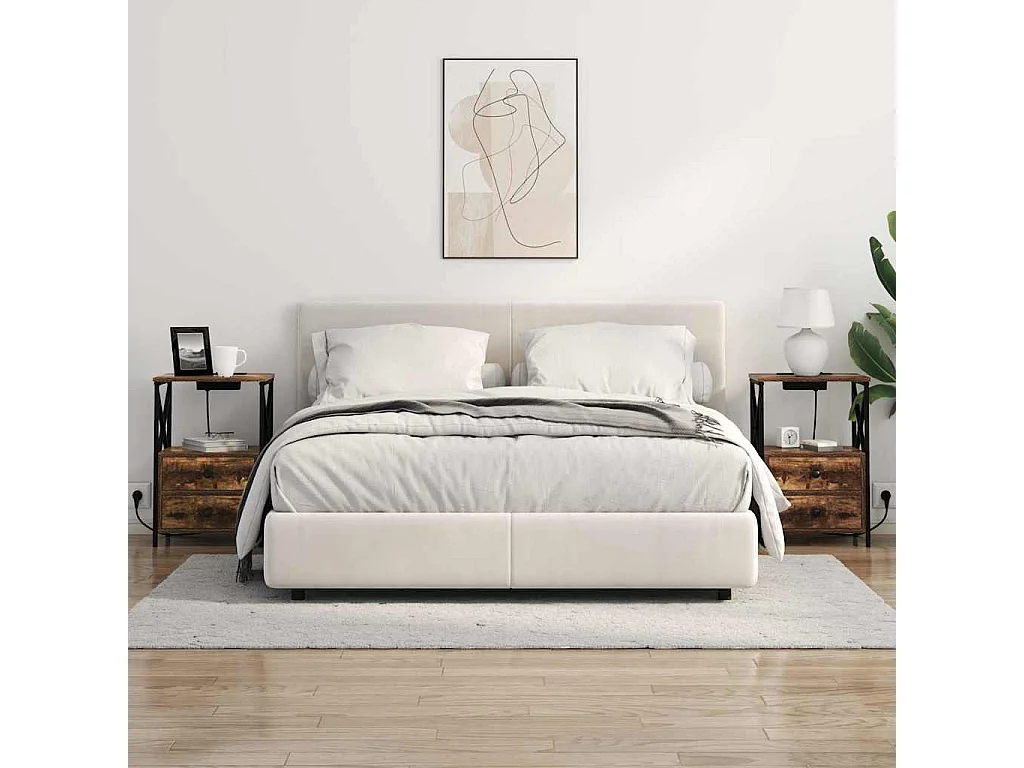 Table de nuit avec station de chargement avec tiroir Chêne fumé