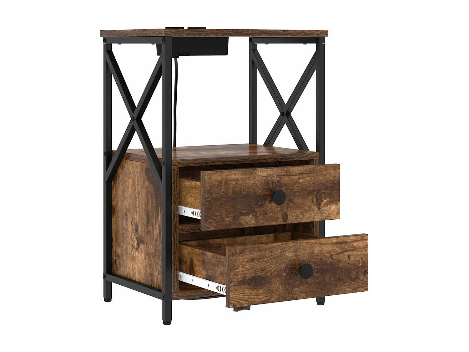 Table de nuit avec station de chargement avec tiroir Chêne fumé