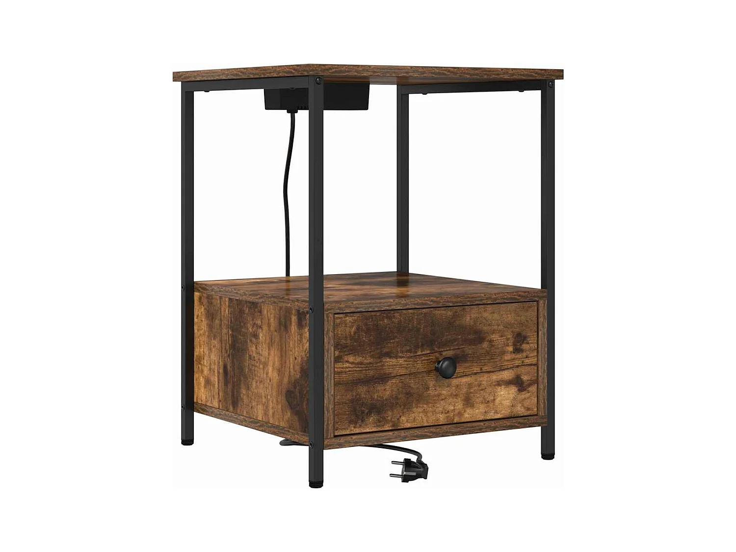 Mesilla de noche con estación de carga con cajón Roble ahumado