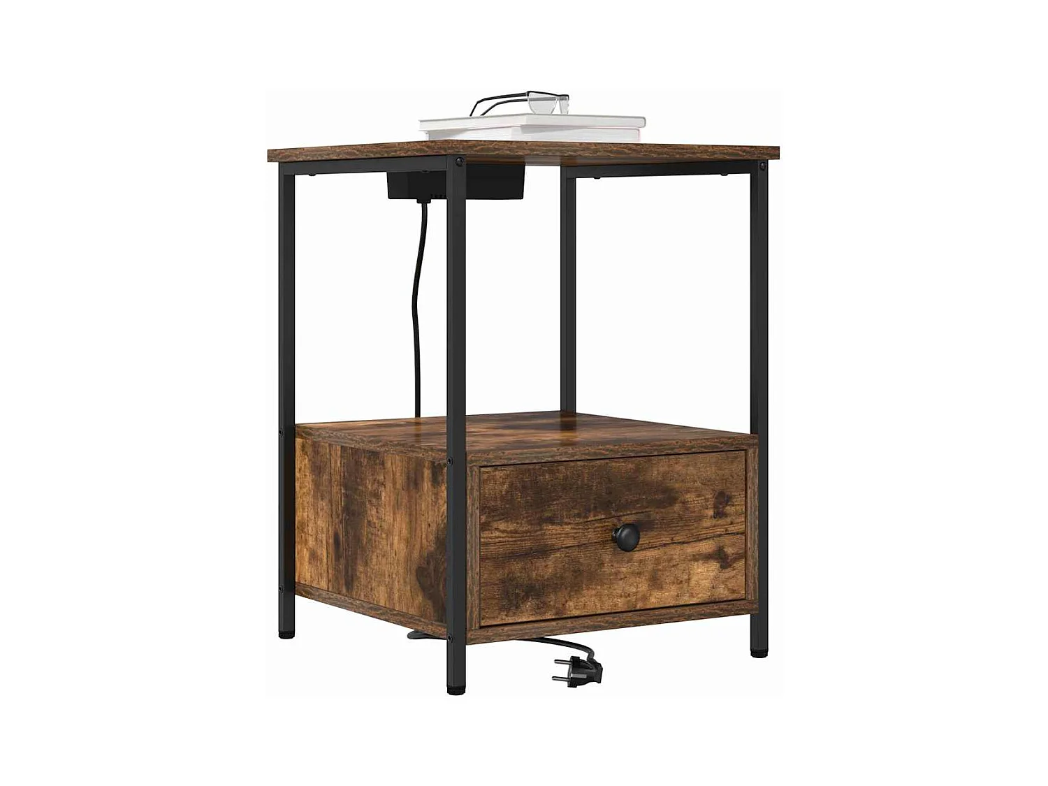 Mesilla de noche con estación de carga con cajón Roble ahumado