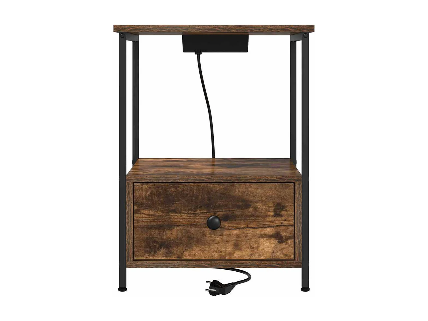 Table de nuit avec station de chargement avec tiroir Chêne fumé
