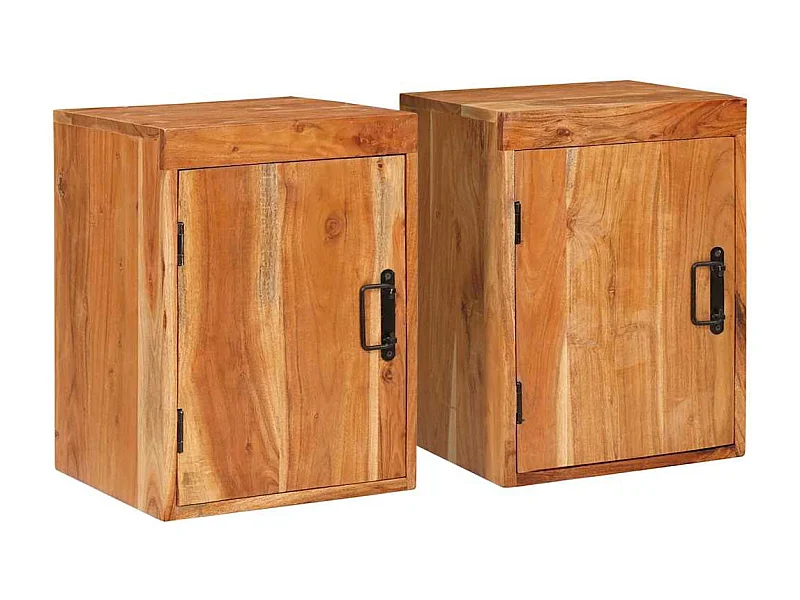 Comodino 2 pezzi Marrone Legno massello di acacia