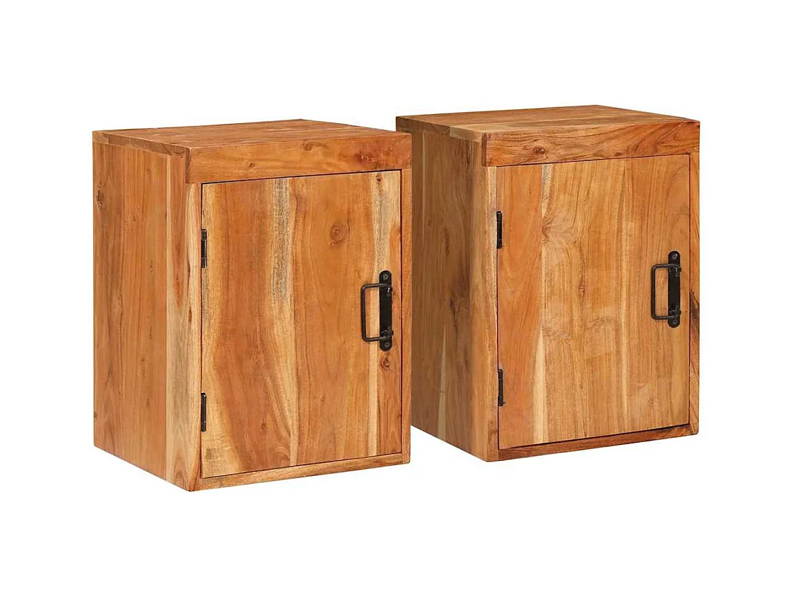 Comodino 2 pezzi Marrone Legno massello di acacia