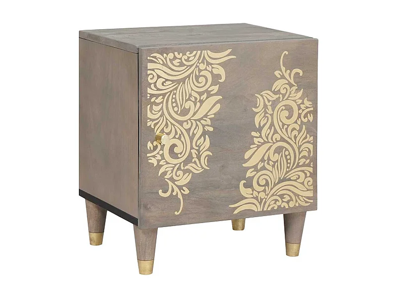 Mesilla de noche Gris 40 x 33 x 46 cm madera maciza de mango