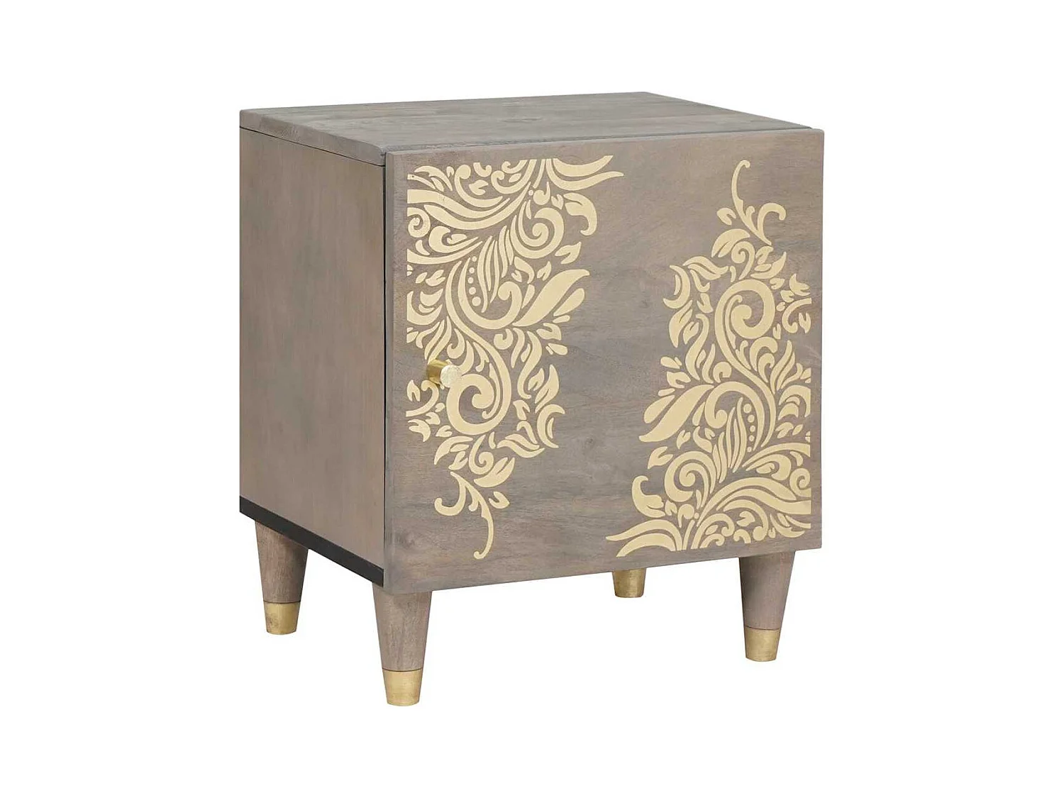 Mesilla de noche Gris 40 x 33 x 46 cm madera maciza de mango