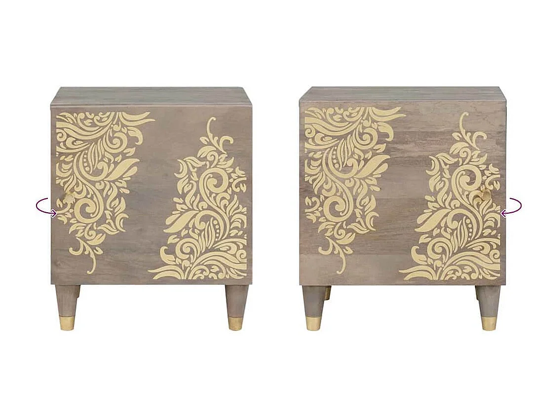 Cabinet de chevet Gris 40 x 33 x 46 cm bois de manguier massif