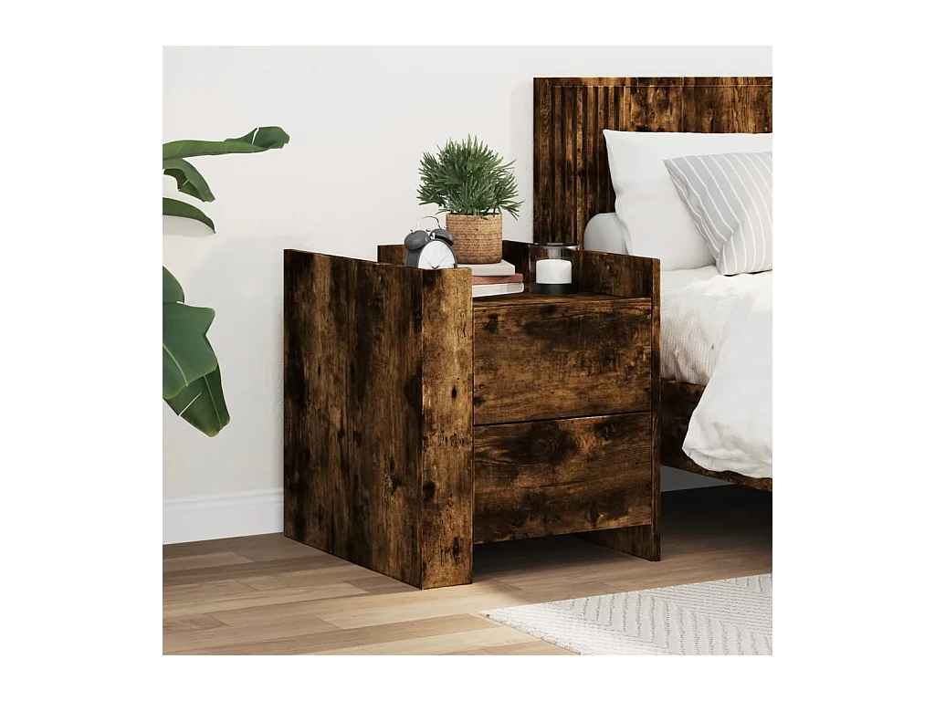 Mesita de noche de roble ahumado 45x50x50 cm madera de ingeniería