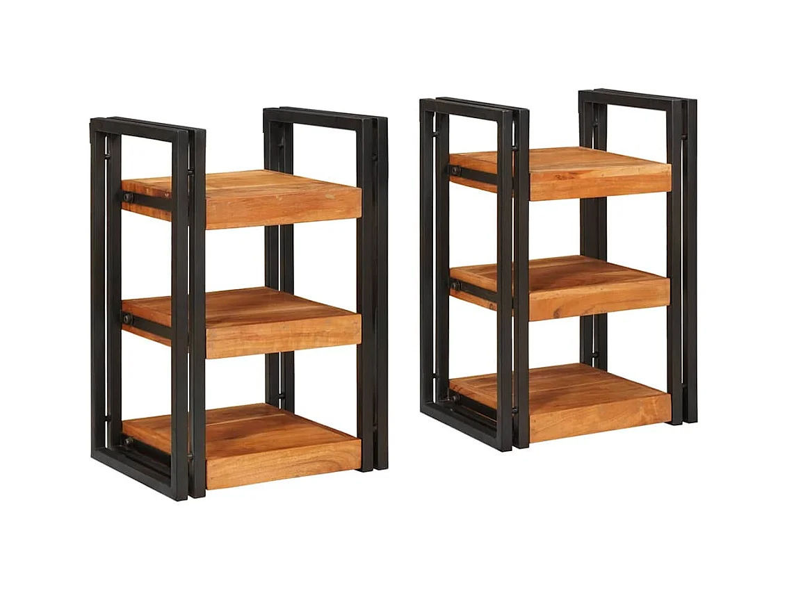 Comodino 2 pezzi Marrone e nero Legno massello di acacia