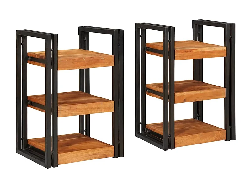 Table de chevet 2 pcs Marron et noir Bois massif d'acacia