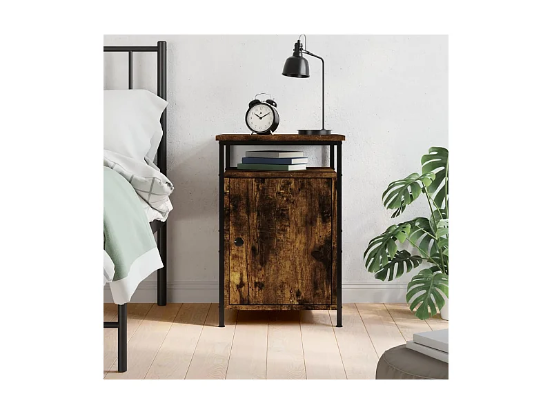 Mesita de noche de roble ahumado 40x42x60 cm madera de ingeniería