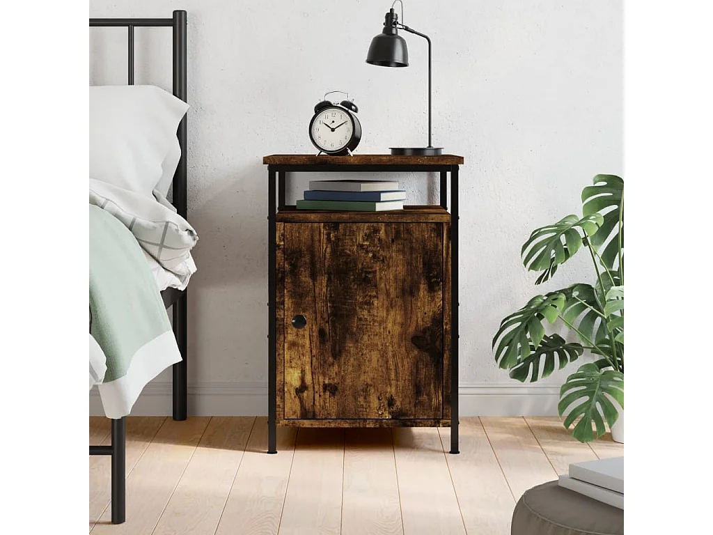 Table de chevet chêne fumé 40x42x60 cm bois d'ingénierie