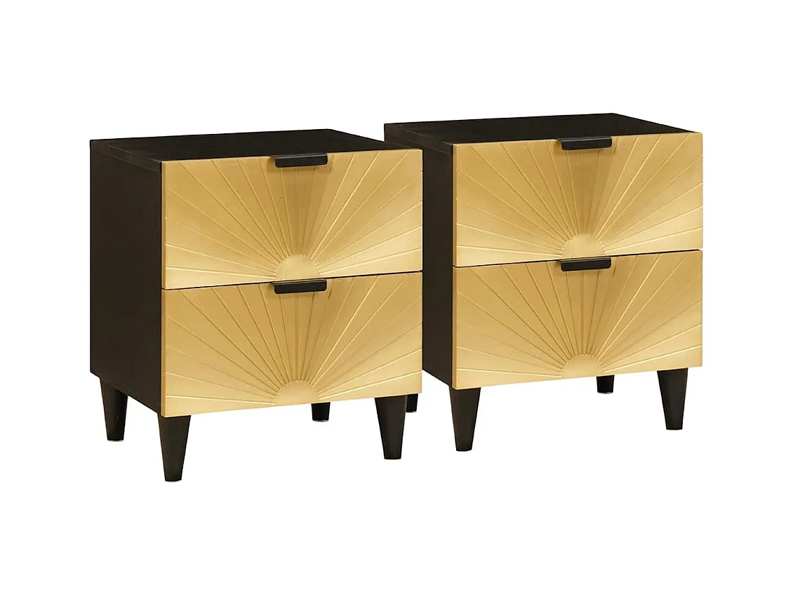 Mesita de noche con cajón 2 uds Negro y dorado 40 x 33,5 x 46 cm