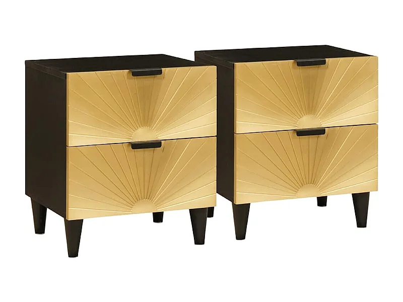 Comodino con cassetto 2 pezzi Nero e oro 40 x 33,5 x 46 cm