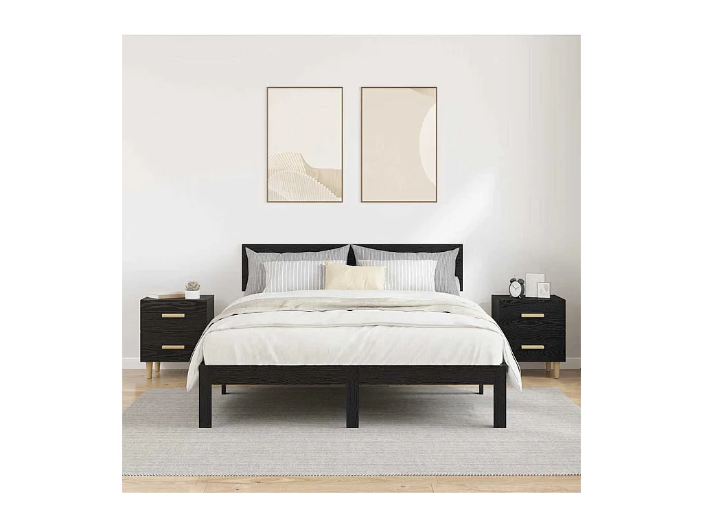 Bedkast met lade 2 stuks Zwarte eik 40 x 35 x 47,5 cm