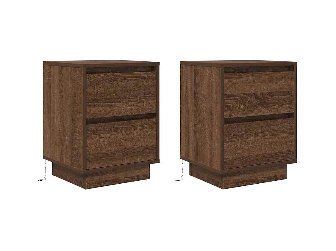 Mesitas de noche con luces LED 2 piezas roble marrón 38x34x50cm