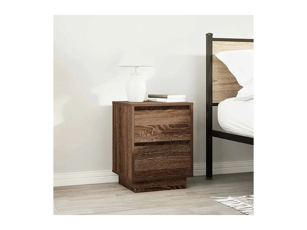 Mesitas de noche con luces LED 2 piezas roble marrón 38x34x50cm
