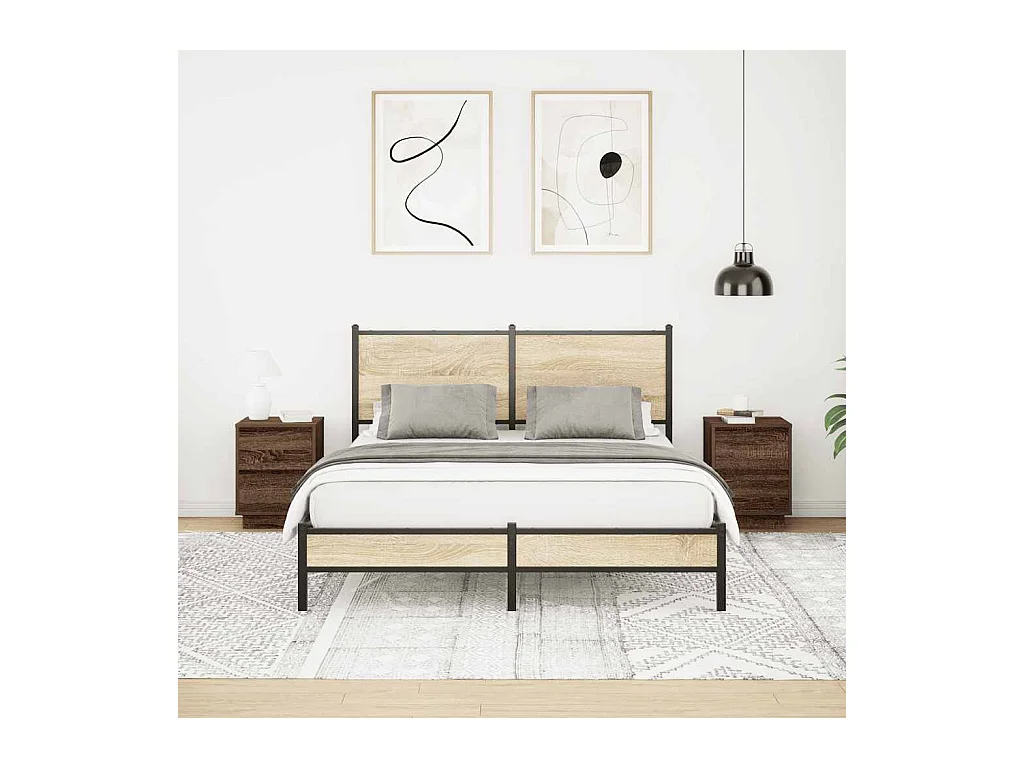 Mesitas de noche con luces LED 2 piezas roble marrón 38x34x50cm