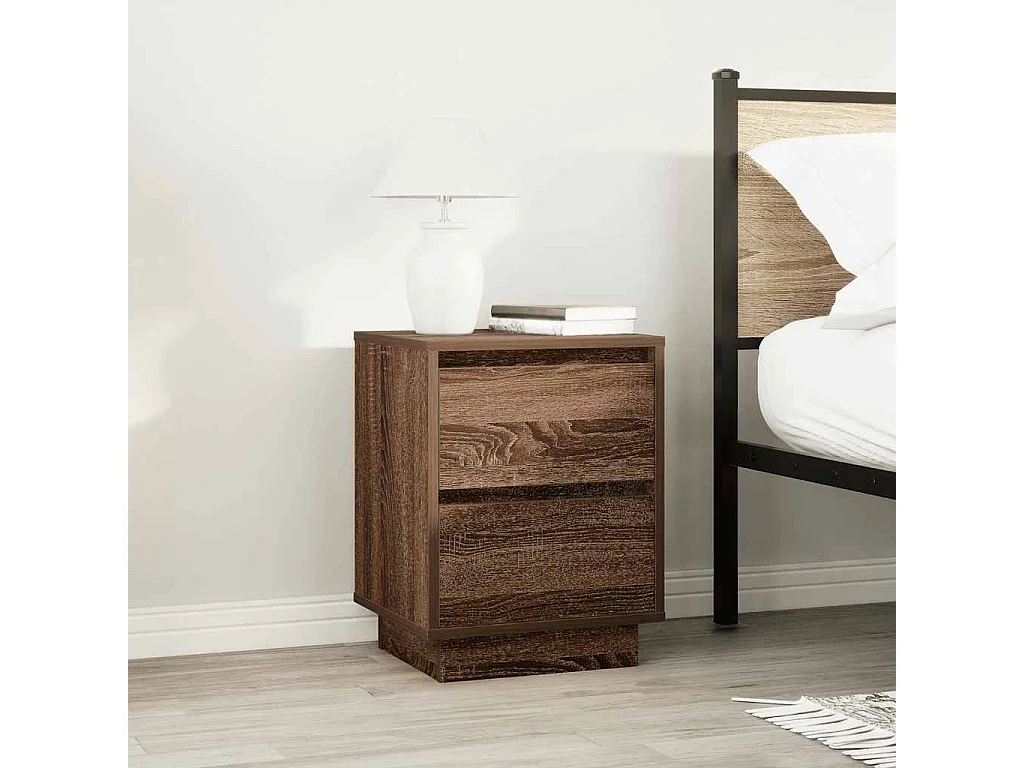 Tables de chevet avec lumières LED 2pcs chêne marron 38x34x50cm