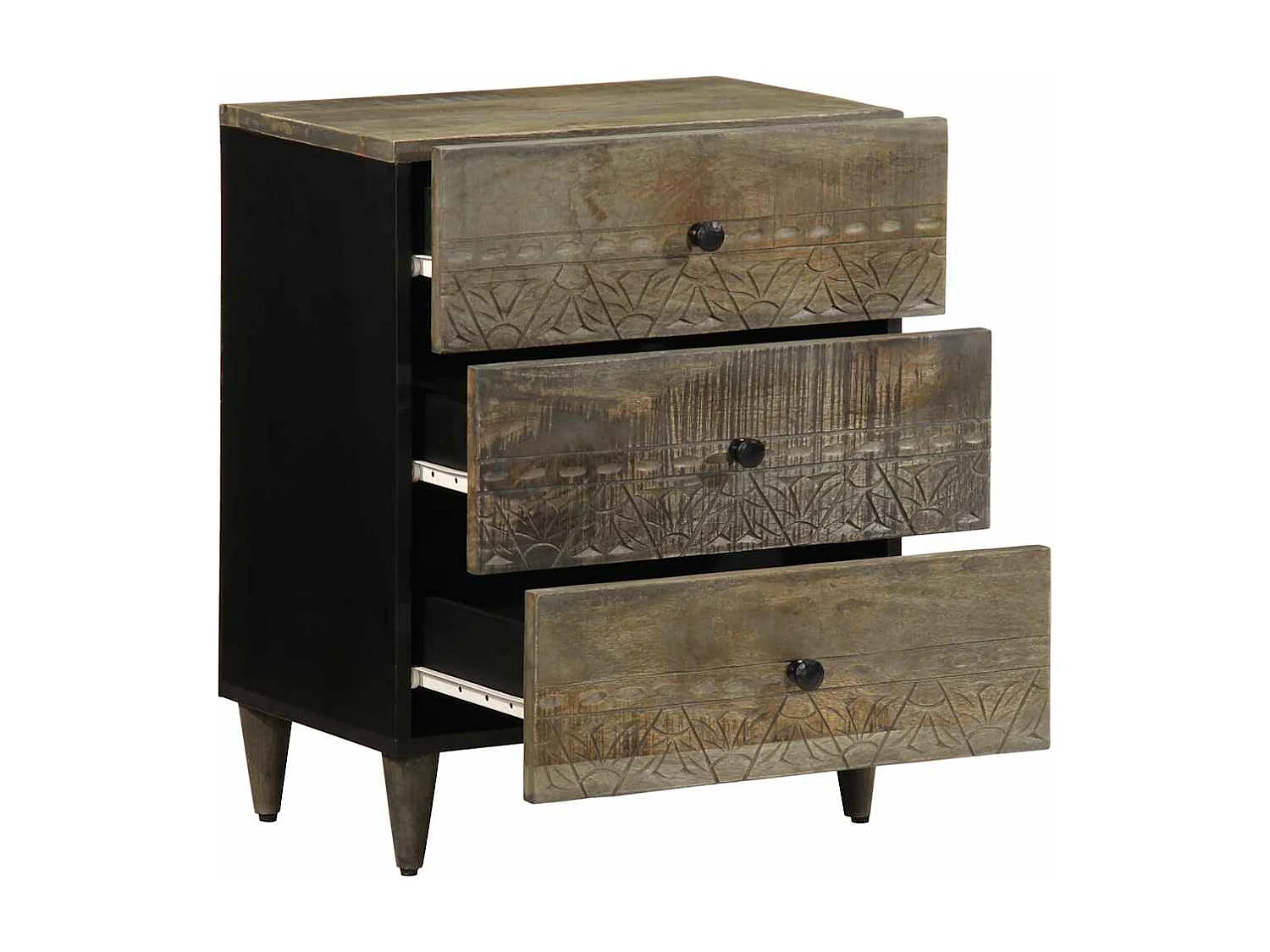 Table de chevet gris clair 50x33x60 cm bois de manguier massif