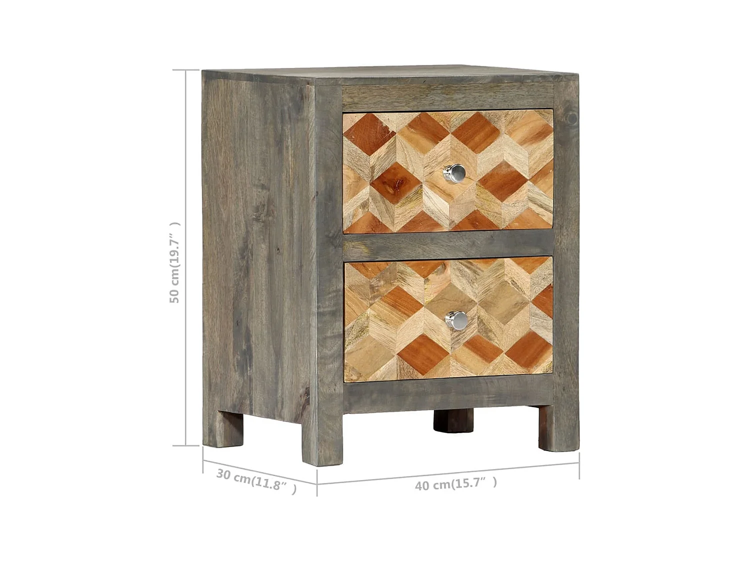 Mesita de noche Gris 40x30x50 cm Madera maciza de mango