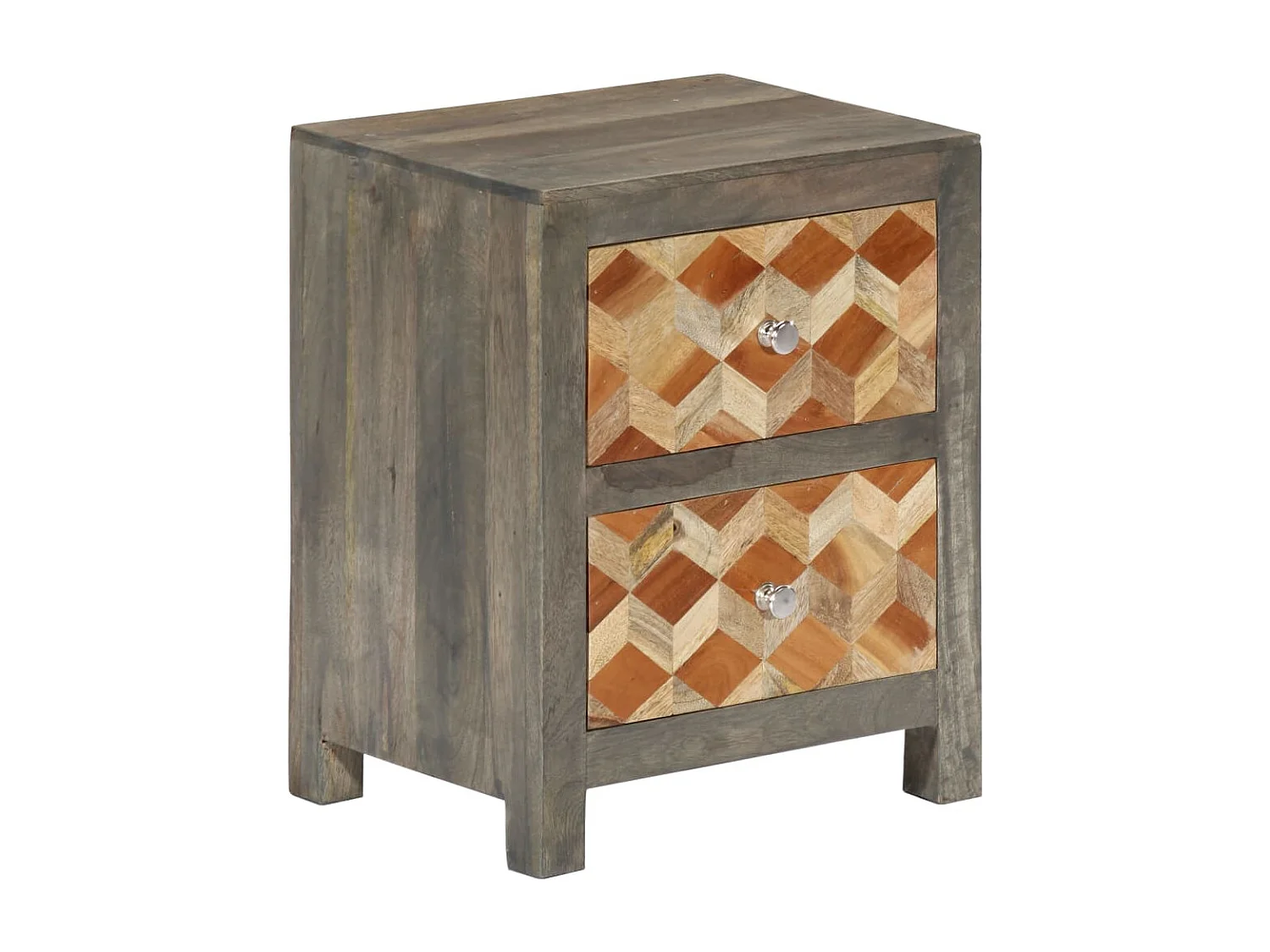 Comodino Grigio 40x30x50 cm Legno massello di mango
