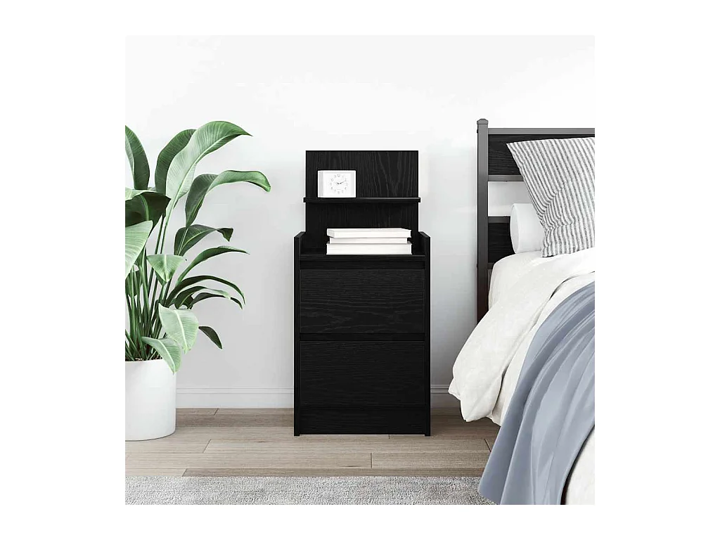 Comodino con 2 cassetti nero 38x34x80 cm