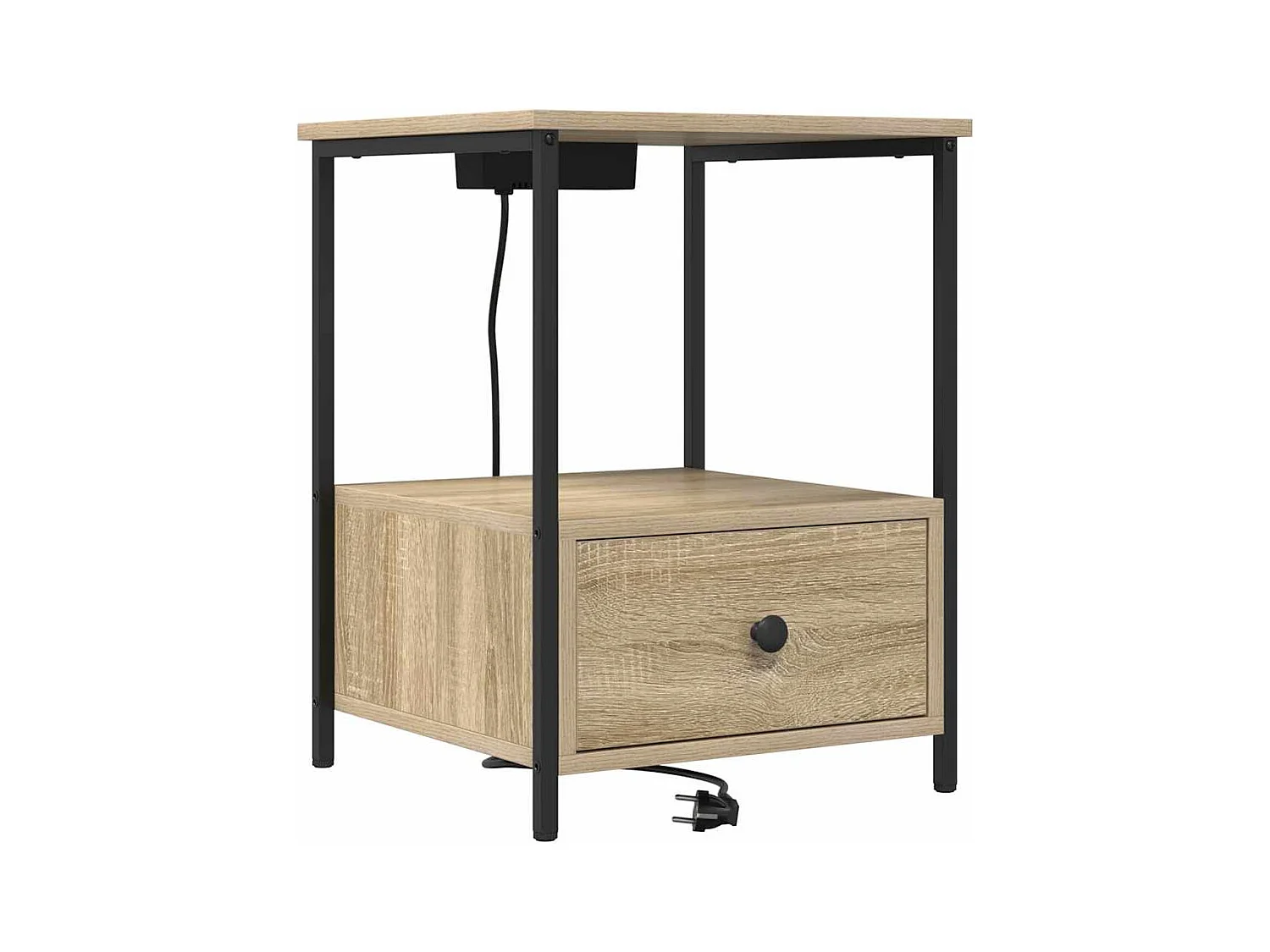 Mesita de noche de roble Sonoma con estación de carga